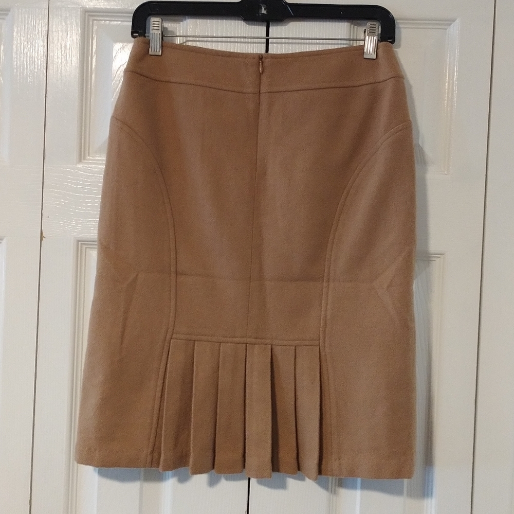 Red Valentino Pleated Tan Wool Pencil Skirt